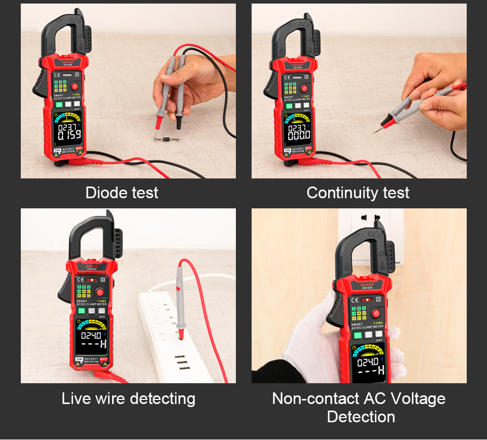 GVDA Auto Range 6000 Count True RMS NCV DC AC Voltage Inrush Current Tester Digital Clamp Meter Multimeter Resistance Capacitance Temperature Measurement Tester Automatic Voltmeter