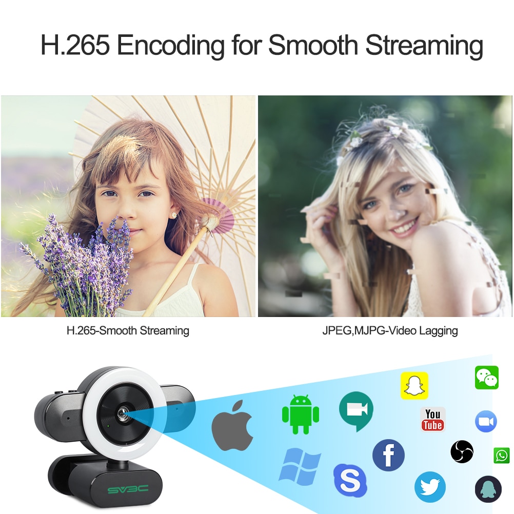 2K Webcam With Microphone For PC, 4MP USB Light Computer Camera, Web CAM For Call Conference Zoom Skype Youtube Laptop Essory