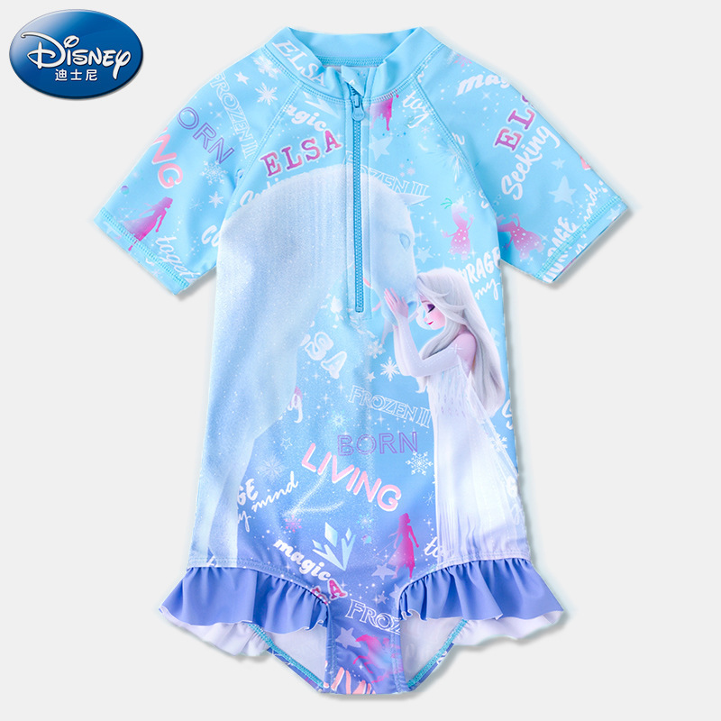 Ready Stocks 100-150cm Kids Swimwear Princess Elsa Printed Short Sleeved