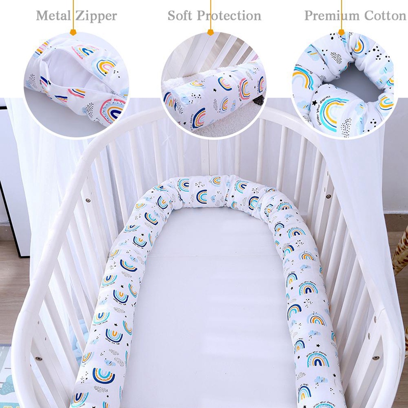 Baby Crib Bumper Pads Washable Newborn Cradle Protective Long Rainbow