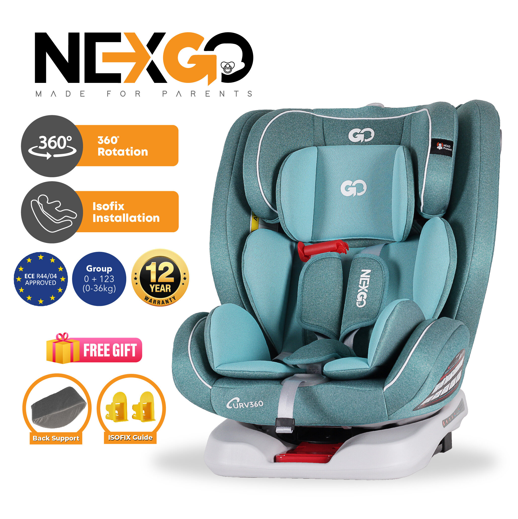 [ECE Certified] Nexgo Curv360 Isofix Baby Car Seat 360 Rotation Child