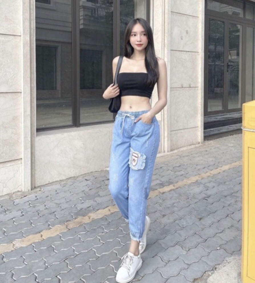 QUẦN JEANS BAGGY NỮ CẠP CAO  LƯNG THUN THỜI TRANG