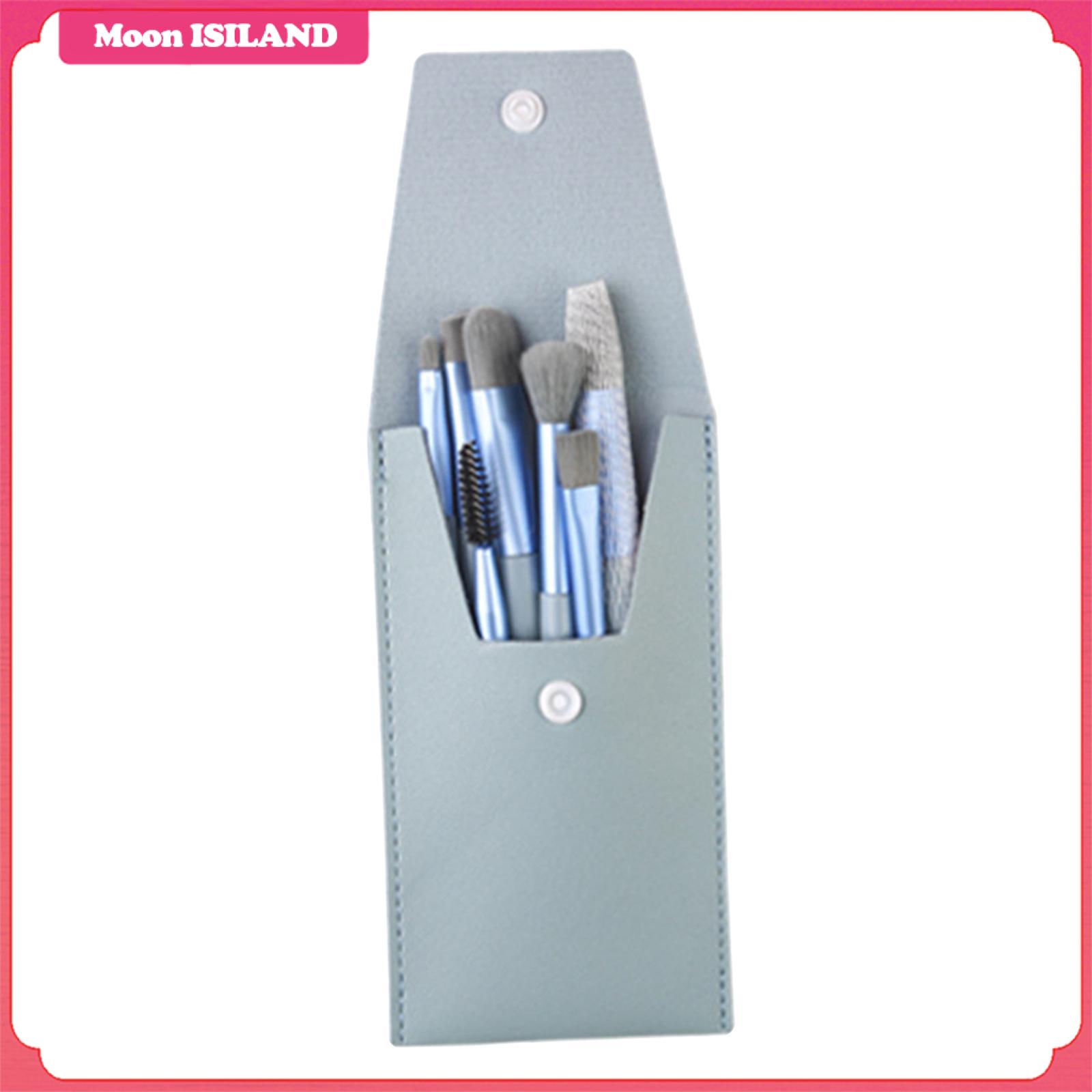 Moon ISILAND 8Pcs Make up Brushes Kit Travel Size with Leather Bag Portable Wooden Handle Make-up Toiletry for Blending Blush