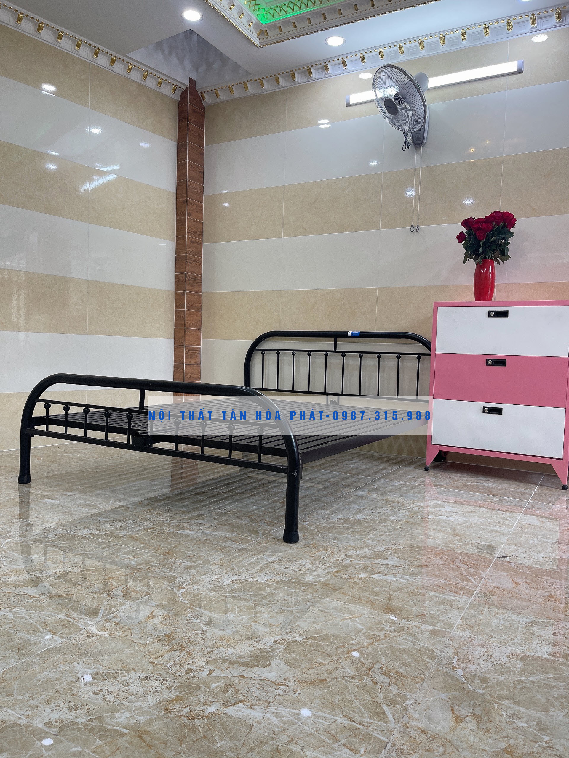 Giường sắt mỹ nghệ 1m6x2m TÂN HÒA PHÁT 01