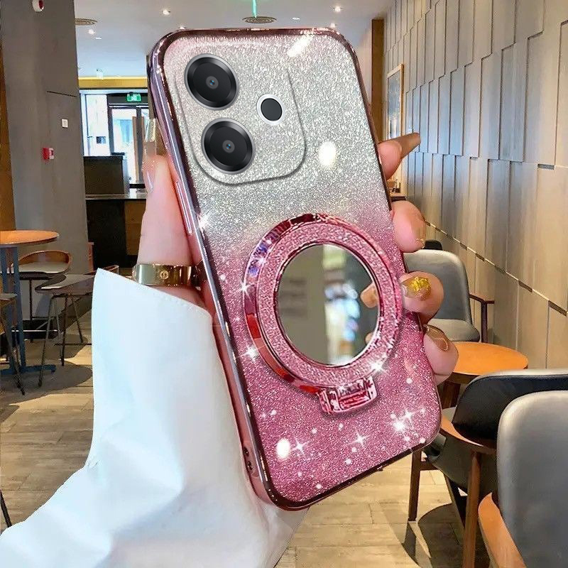 New Phone case OPPO A5 Pro 5G Back cover with Makeup Mirror Holder Stand Luxury Shiny Gradient Plating Glitter Slim for OPPO A5 Pro 5G Back Cover. 