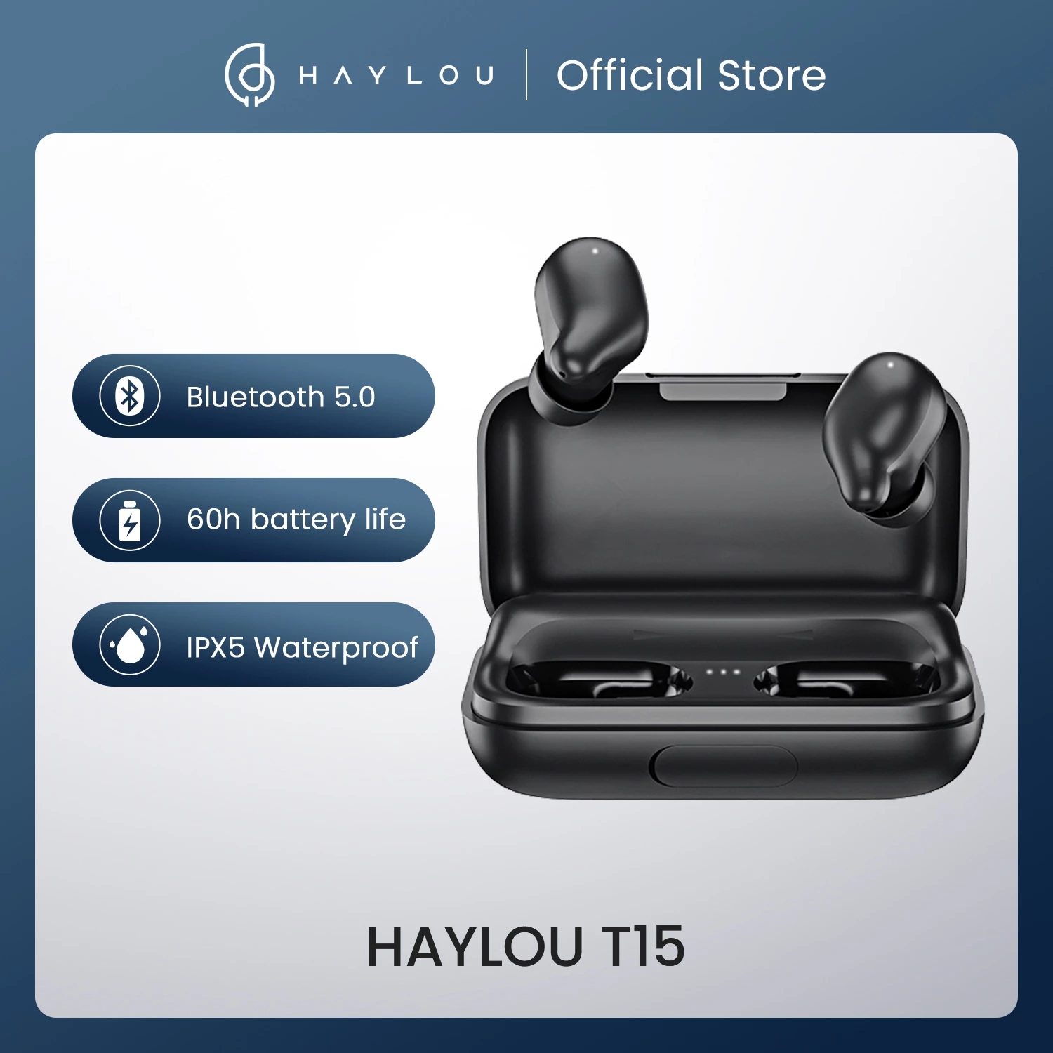 Haylou tai nghe không dây T15 có trạm sạc 2200mAh tai nghe bluetooth 5.0 thiết kế chống ồn âm thanh nổi TWS với IPX5 chống thấm hiệu quả thumbnail