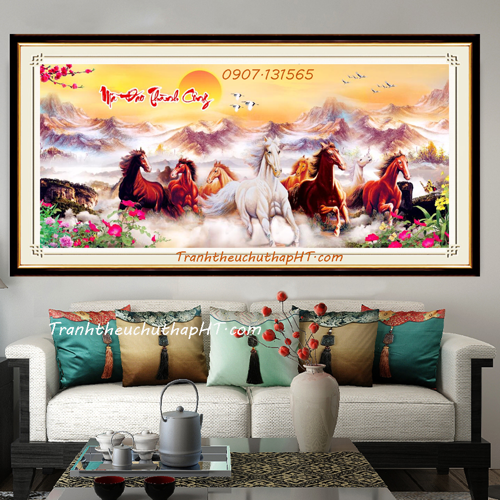 Tranh đính đá Mã đáo thành công 100x50cm, 120*50cm đính full - tự đính