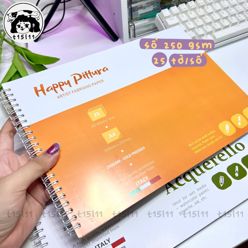 [t15l11] Sổ vẽ màu nước Happy Days 300gsm