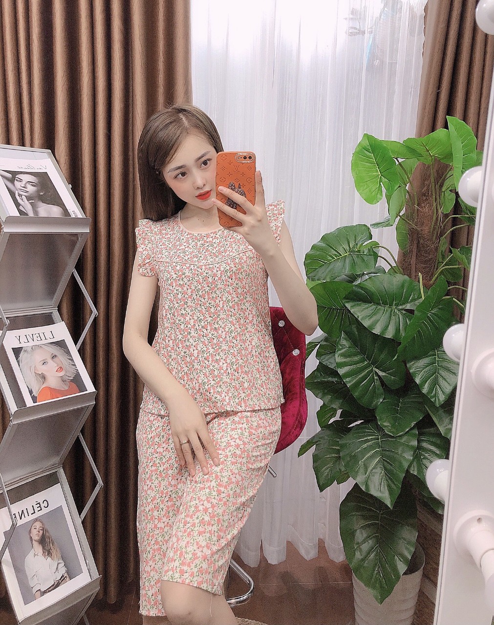Set thời trang lụa hoa mai mặc nhà