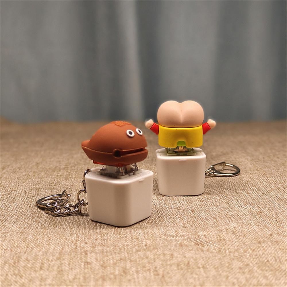 Creative Butt Keychain Crayon Shin-Chan Butt Keychain That Makes Sound And Lights Up When Pressed Replaceable Shaft Keycap Cute Wooden Fish Crayon Shin-Chan Butt Keychain