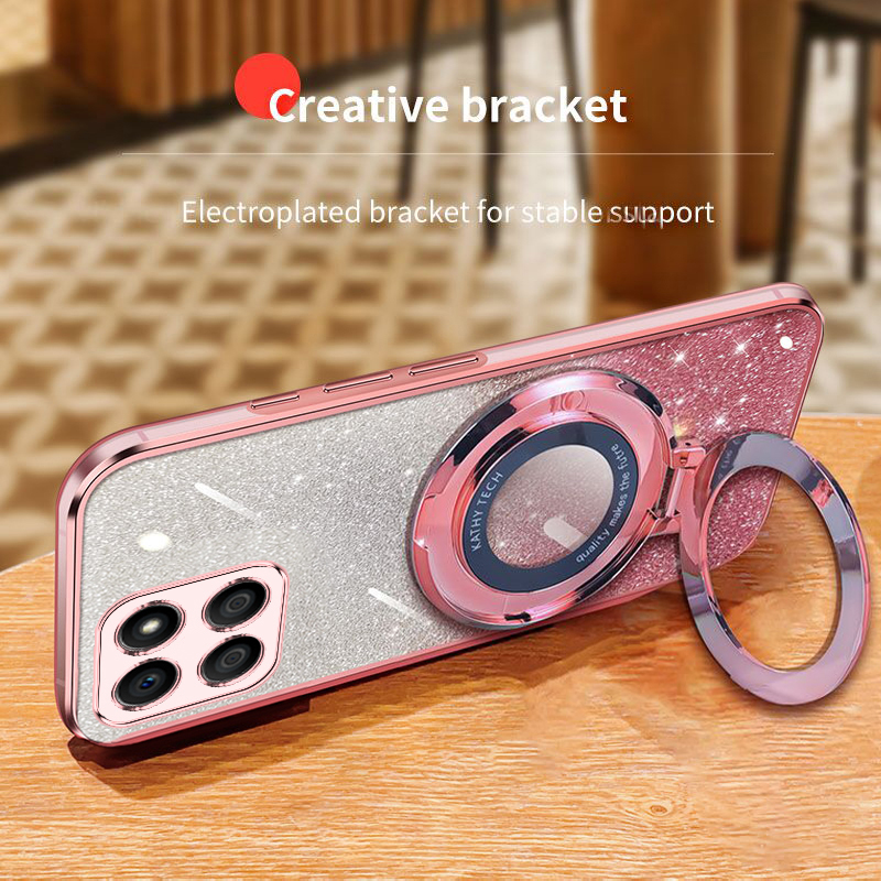 For Honor X6B 4G Case Creative Bracket Transparent Fashion Soft Glitter Plated Fall Prevention for Honor X6B Back Cover.