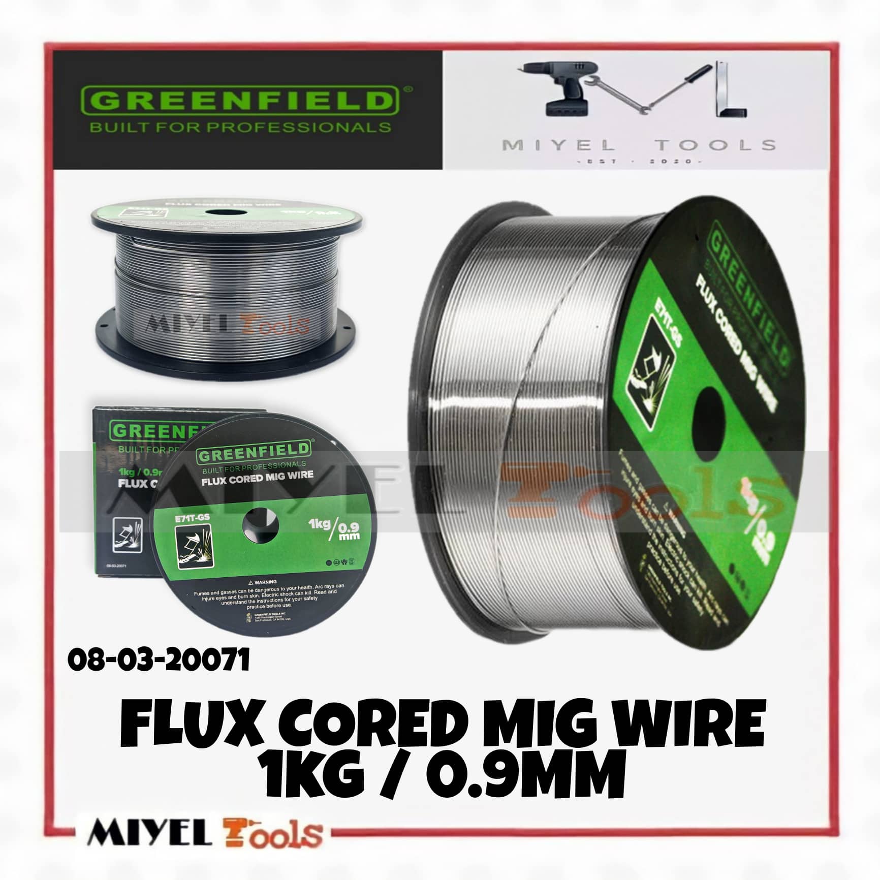 GREENFIELD 1KG/0.9mm Metal GASLESS Flux Cored Mig Wire Mig Weld Welding