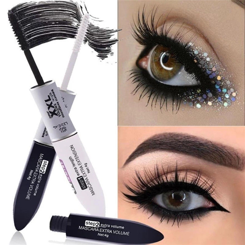 2 in 1 4D Mascara Silk Fiber Lash Waterproof Volume Double Lengthening Curling Eye Mascara