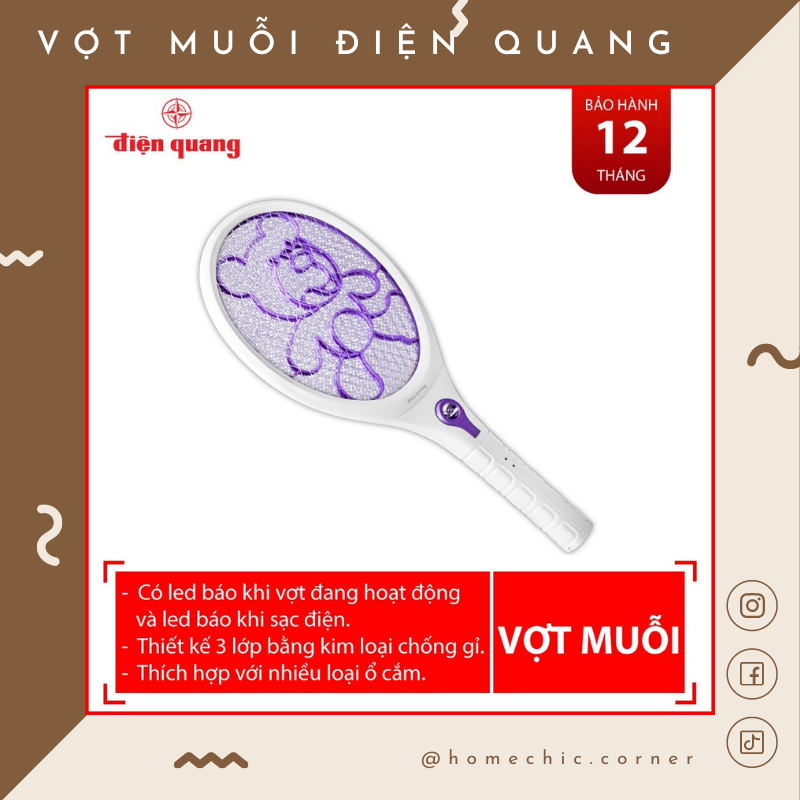Vợt bắt muỗi ĐQ EMR04 WP (trắng - tím) - Điện Quang | HOME CHIC CORNER
