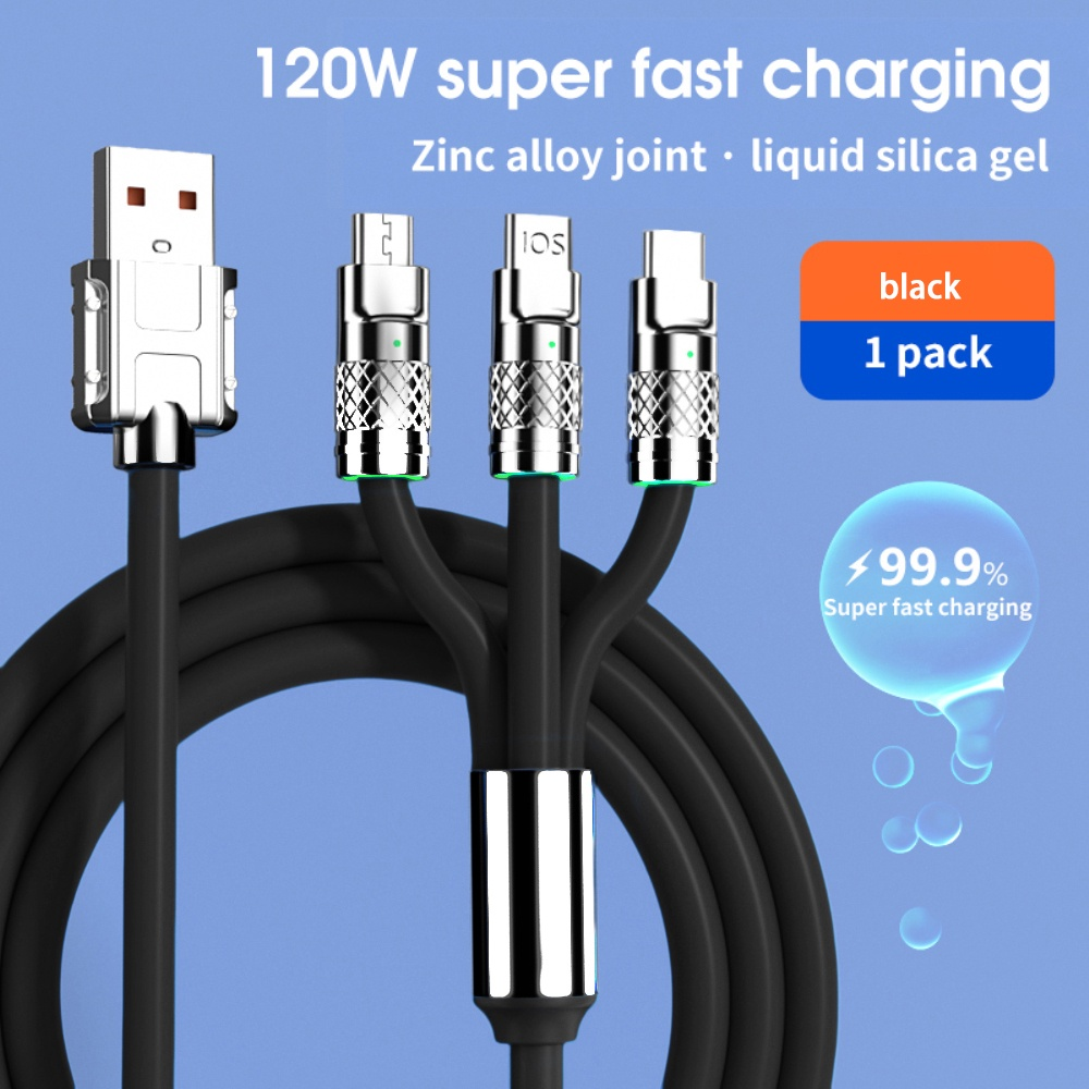 ♥ready stock limit free shipping♥6a 3 in 1 super charging cable micro usb type-c fast charger micro usb type-c data cable multi usb port multiple charging fast