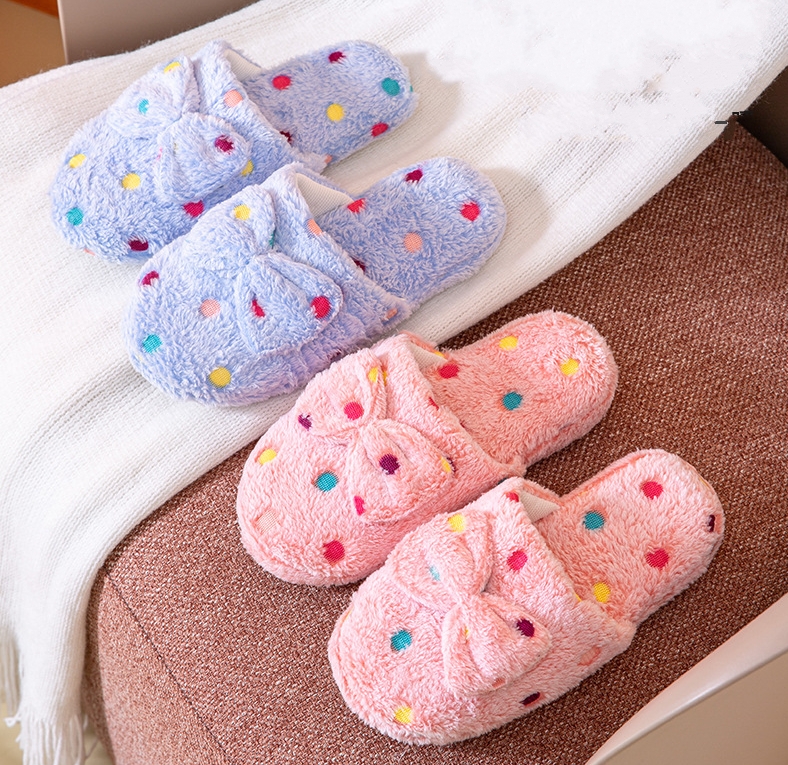 Super soft polka dot cotton slippers for home office casual non-slip rubber sole cheap horizontal strap slippers cotton slippers