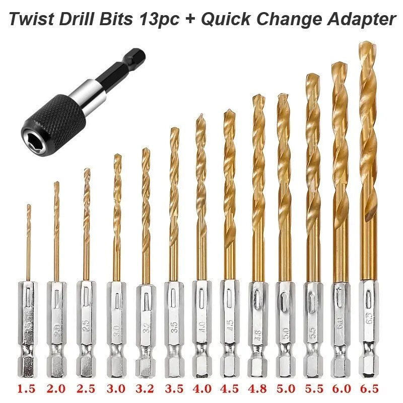Twist Drill Bit Set Titanium Hex Shank HSS With Quick Change Adatper Wood Plastic Metal Aluminum Alloy Impact Driver Power Tool Drills & Drivers