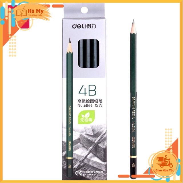 (1 Hộp 12 Cây) Bút chì lục giác 4B Deli 6846