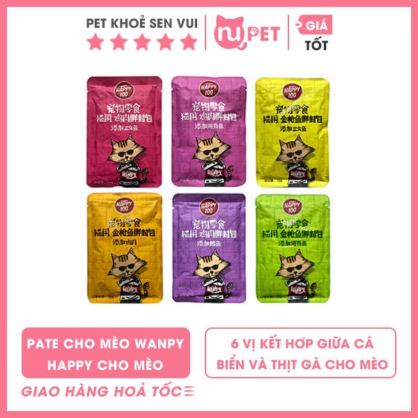 Pate WANPY HAPPY 100 dành cho mèo - Thức ăn dạng ướt giúp bổ sung nước cho mèo