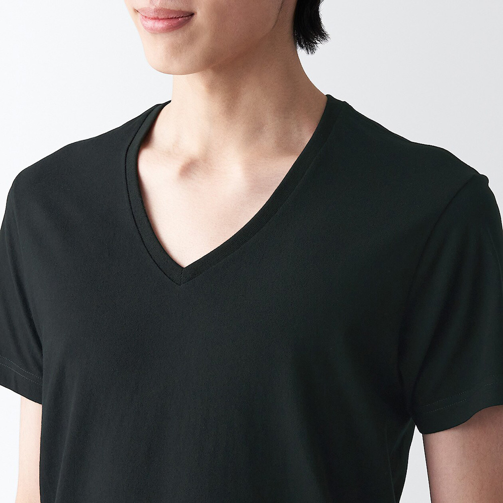 MUJI Mens Side Seamless Jersey V Neck T-Shirt