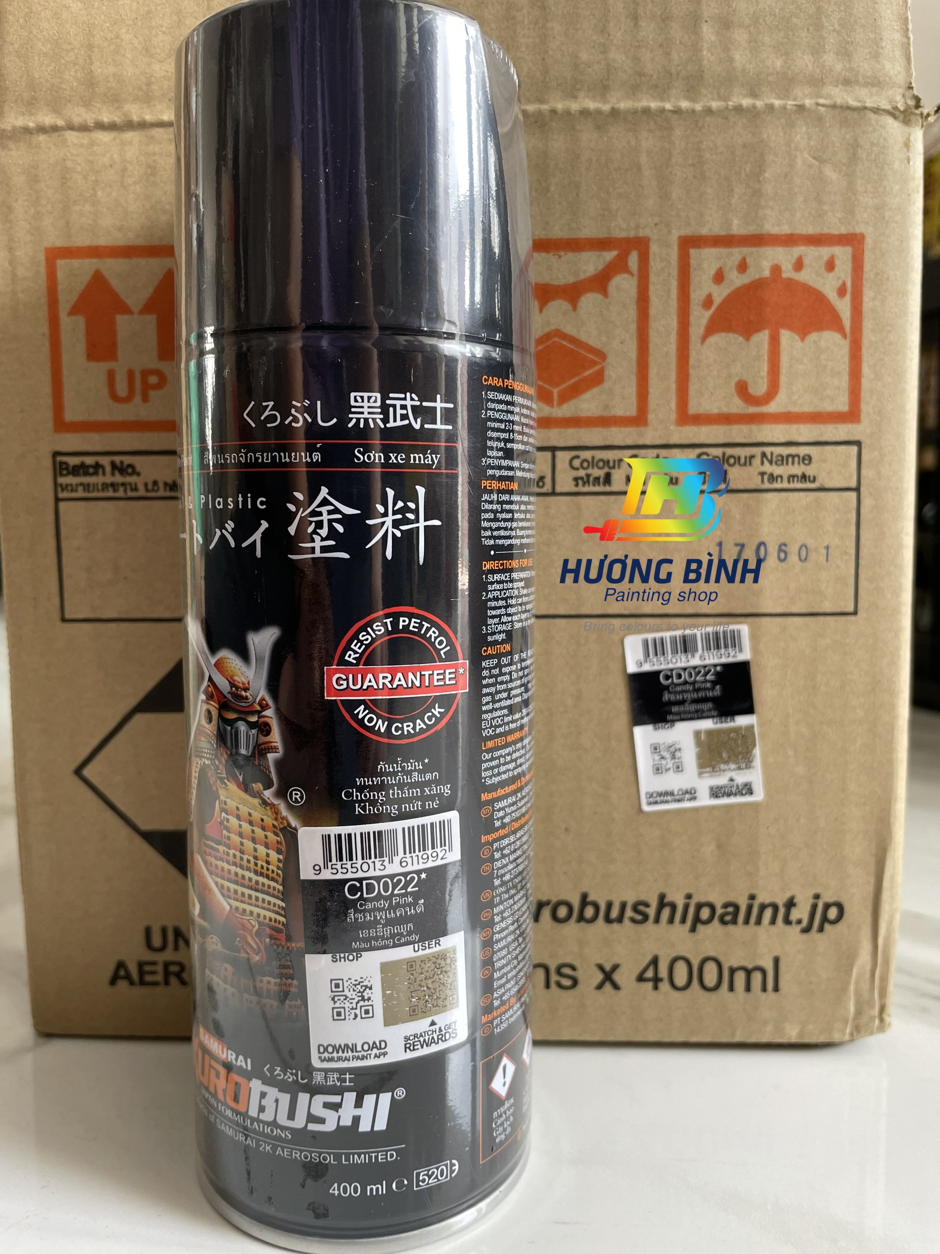 Sơn xịt Samurai màu Hồng Candy - CD022 (cần sơn trên nền màu Bạc) (400ml)