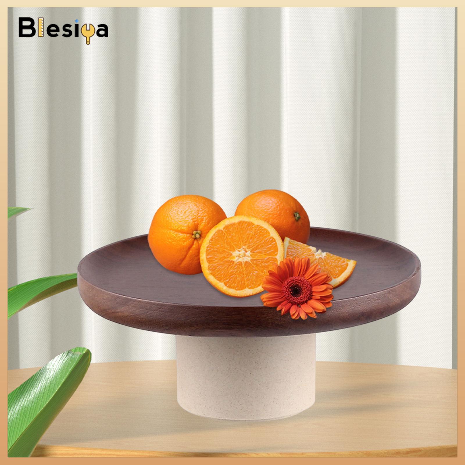 Blesiya Cake Stand Appetizer Serving Platter Wood Dish Clay Pedestal Handmade Sturdy