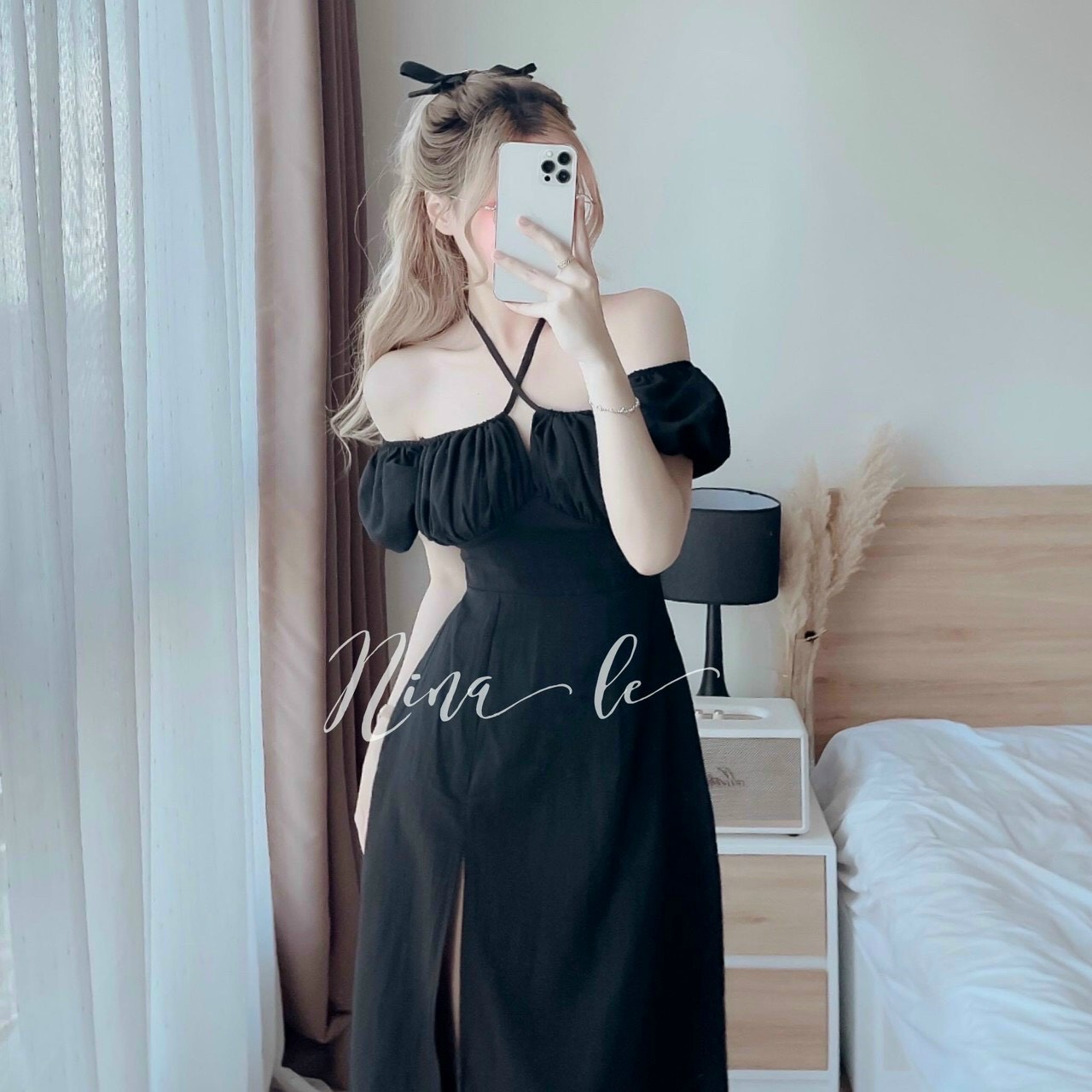 Đầm nữ cổ yếm dáng dài xẻ tà phù hợp đi tiệc, dạo phố pnt shop