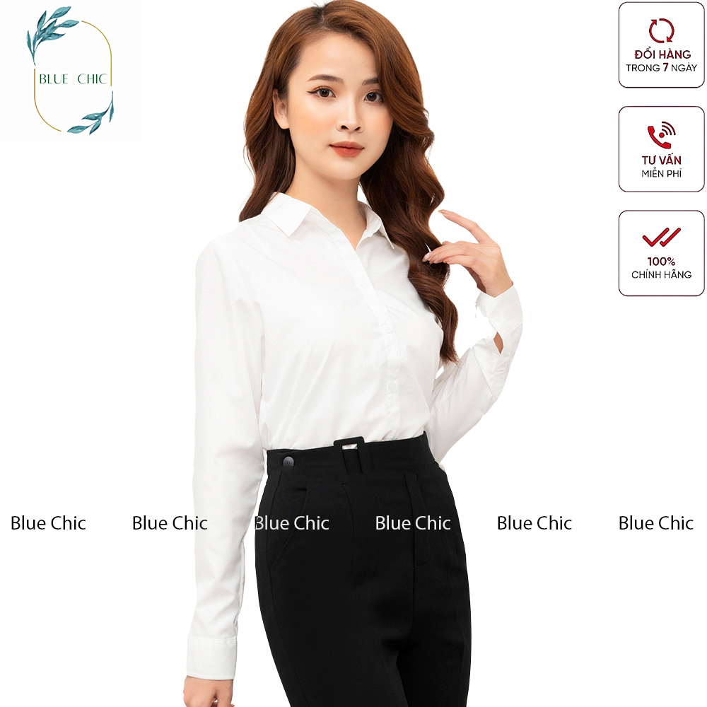 Shirt female blue chic office designs suông fabric soft breathable cool long-sleeve shirt female