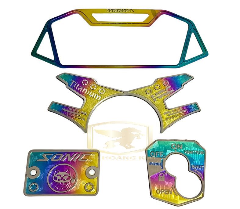 Combo 4 món tem titan đồng hồ + dán ghi đông + nắp dầu + ổ khóa gắn sonic siêu rẻ đẹp