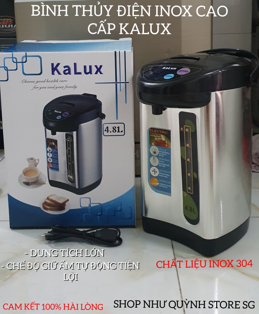 [CAO CẤP] BÌNH THỦY ĐIỆN INOX KALUX KL-048 ( 4.8 LÍT ) BÌình Giữ Nước Nóng Siêu Lâu Tiện LỢi Dễ Sử Dụng An Toàn Cho Người Già và Trẻ Nhỏ.BẢO HÀNH 1 ĐỔI 1