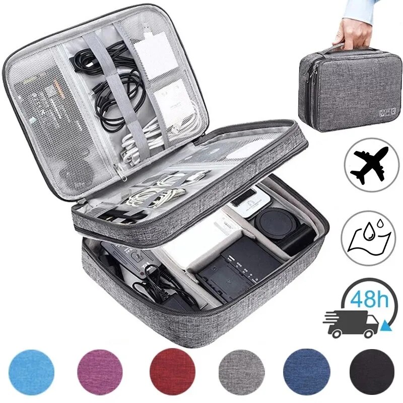 Electronic Bag Travel Cable Accessories Bag Waterproof Double Layer Electronics Organizer Portable Storage Bag For Pad Charger