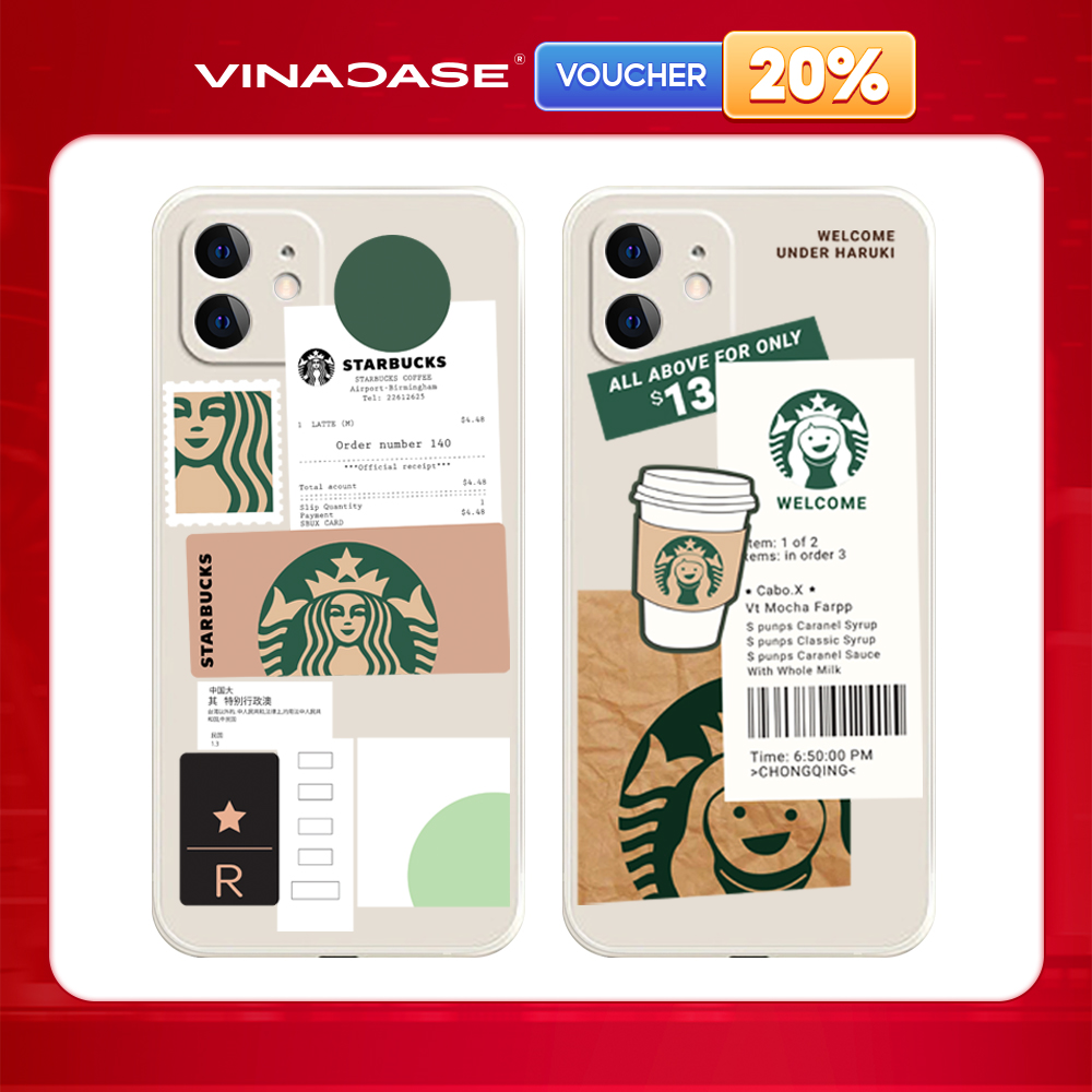Ốp lưng Vina Case Iphone 6S 6 Plus 7G 8G X Xs 11 12 ....Silicone TPU dẻo viền vuông bảo vệ camera hình Starbucks thumbnail