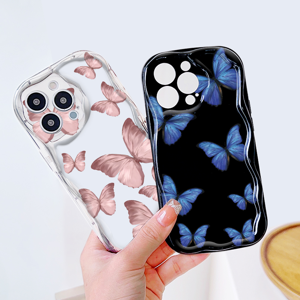 UCUC for Redmi 14C Back Cover Colorful Butterfly Cream Texture Wavy Edge Soft Silicone Phone Case. 