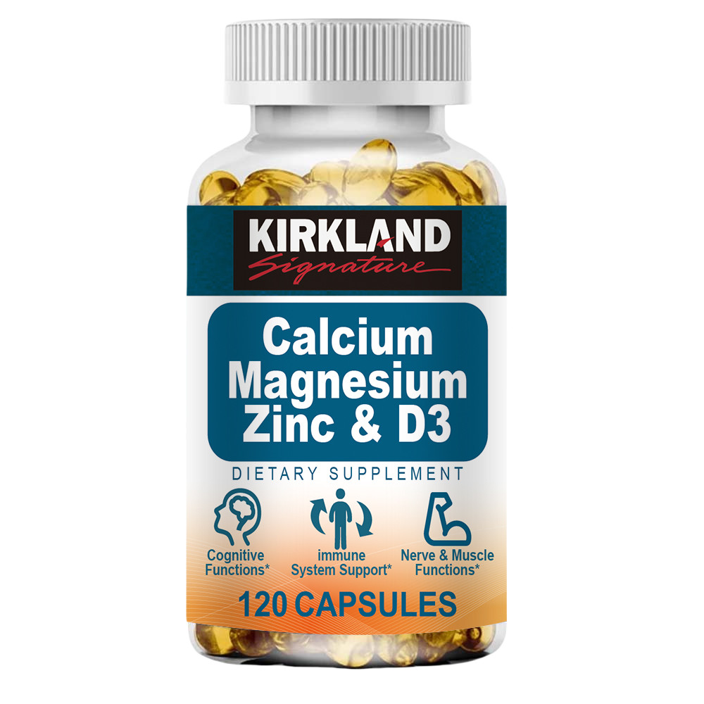 Viên nang KIRKLAND Calcium Magnesium Zinc + Vitamin D3 Thúc đẩy xương và răng chắc khỏe hỗ trợ thần kinh