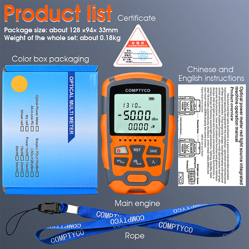 COMPTYCO AUA-M50 Mini 4 in 1 Multifunction Optical Power Meter Visual Fault Locator Network Cable Test optical fiber tester
