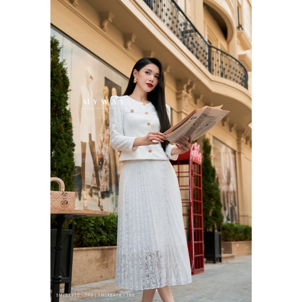 Set áo vest chân váy nữ ren my way dáng croptop cá tính sang trọng 5mvb1170 - 5mcxb478 tr0