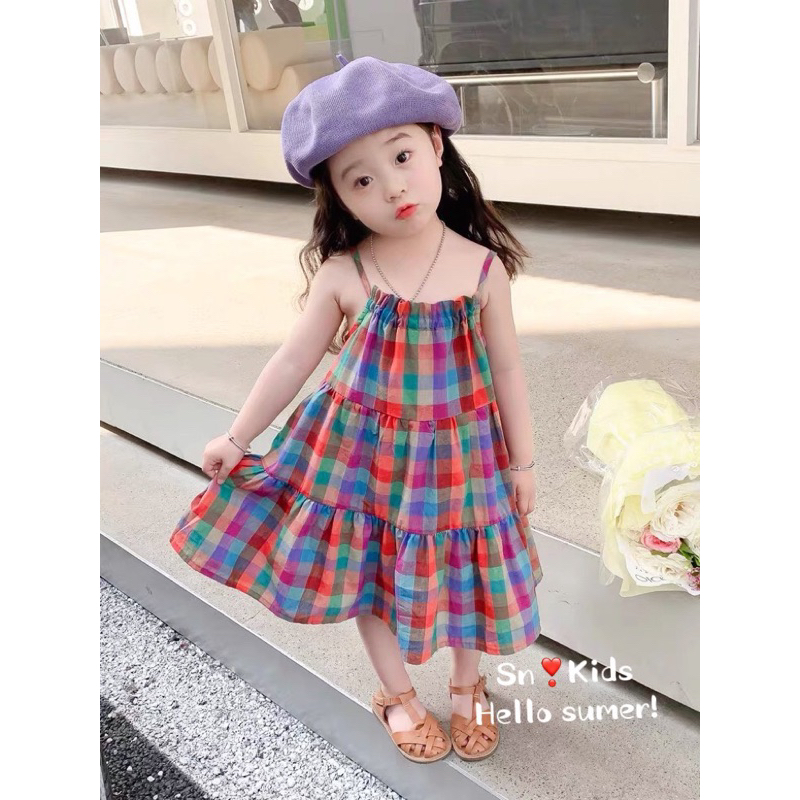 Váy đầm kẻ ô caro sắc màu SN kids cho bé gái