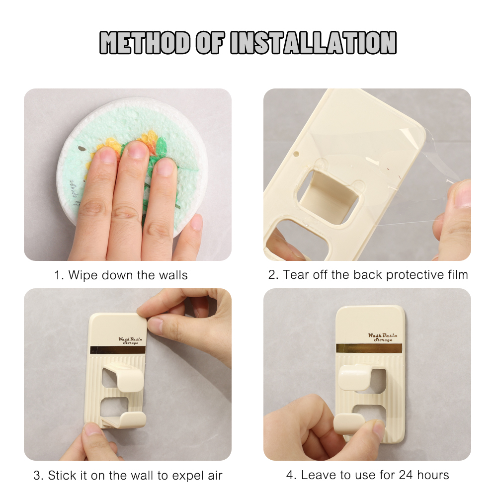 Bathroom Wall-mounted Storage Washbasin Hooks Kitchen Self-adhesive Wall Hook Organizer Racks