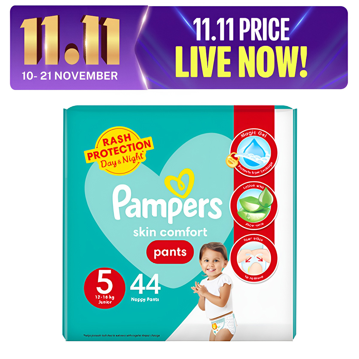 Pampers Pants Baby Diapers (Size 5 Junior, 44 Pcs). 