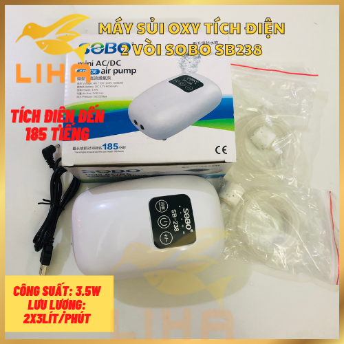 Máy sủi oxy tích điện 2 vòi sobo sb238 - máy oxi 2 vòi tích điện cho bể cá