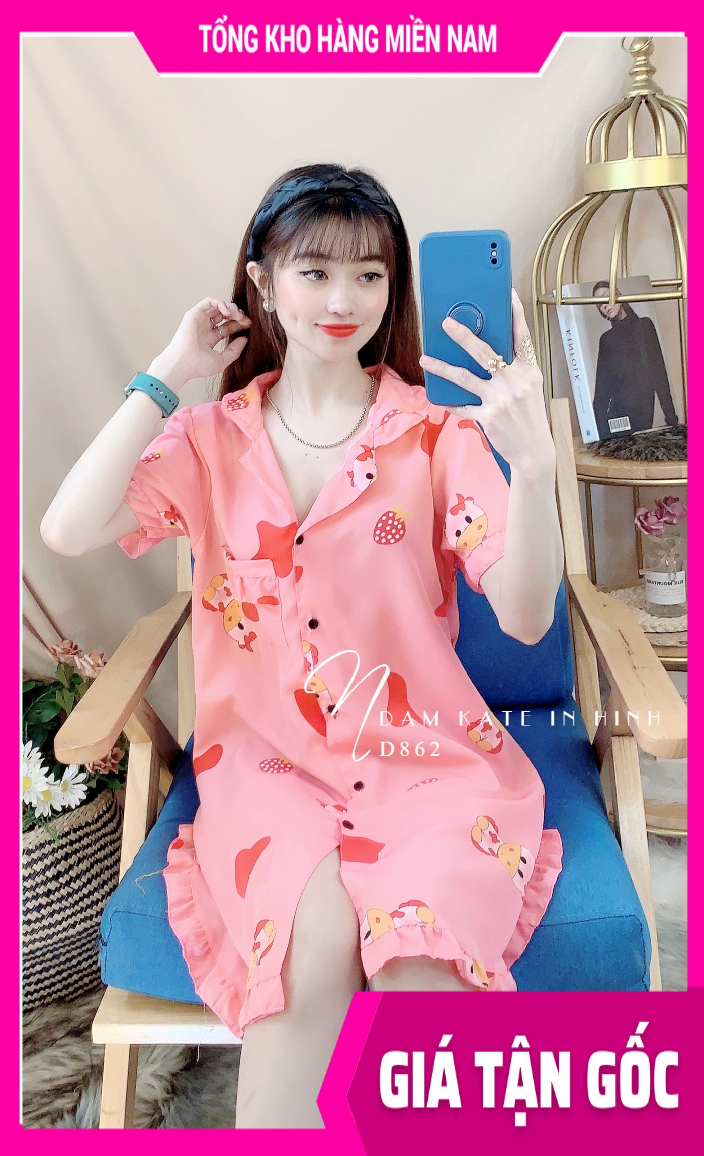 Đầm ngủ nữ dễ thương phom 55kg 🎀 Đầm kate in hình cực xinh D862 🎀 Ảnh thật 🎀 Đầm ngủ nữ 🎀 Đầm kate phom to