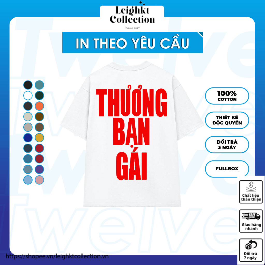 Áo thun hài hước in chữ 'Thương Bạn Gái ' cotton 100% 2 chiều nam nữ