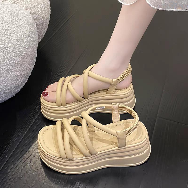 Sandal nữ tăng chiều cao 6cm quai đan chéo gót chun siêu nhẹ mới kochu
