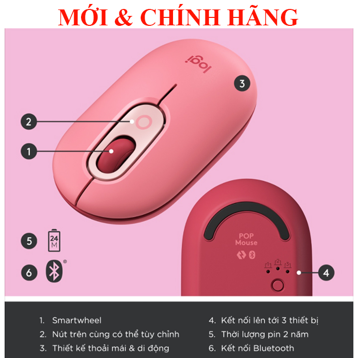 Chuột không dây bluetooth Logitech POP MOUSE giảm ồn, nút emoji tùy chỉnh, M350 M350s