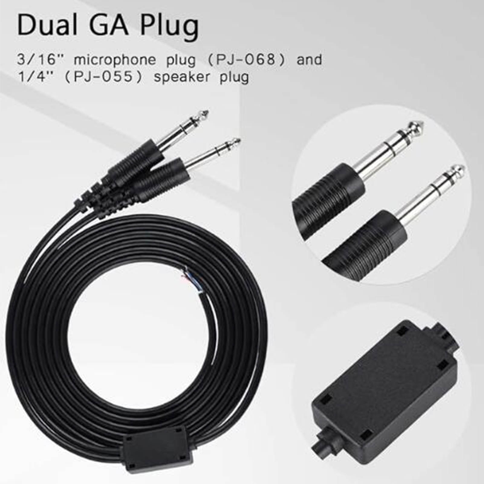 Aviation Headset Cable Replacement Premium PVC Dual GA Plug Pilot Headphone DIY Cable 6.6ft