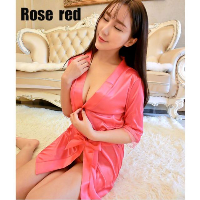 (Tặng kèm chíp) Áo choàng ngủ lụa satin phong cách kimono sexy