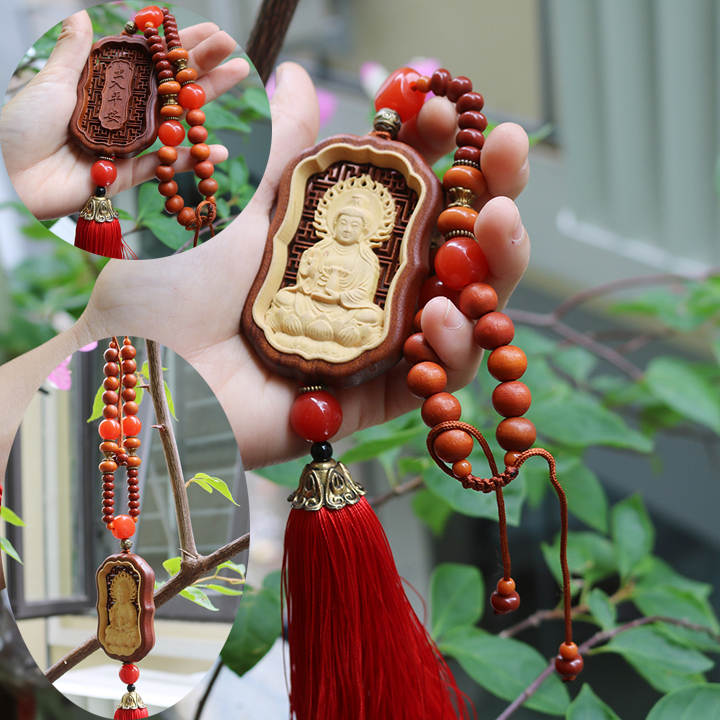 ⚡Video Thật⚡ Khánh treo xe ô tô Phật Quan Thế Âm - Phật Di Lặc - Dây treo xe ô tô gỗ hoàng dương cao cấp cực rẻ