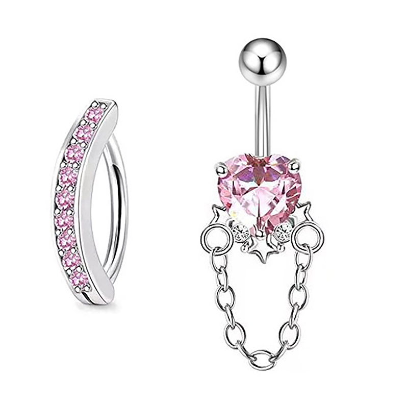 Stainless Steel Butterfly Belly Button Ring Pink Rhinestone Love Navel ...