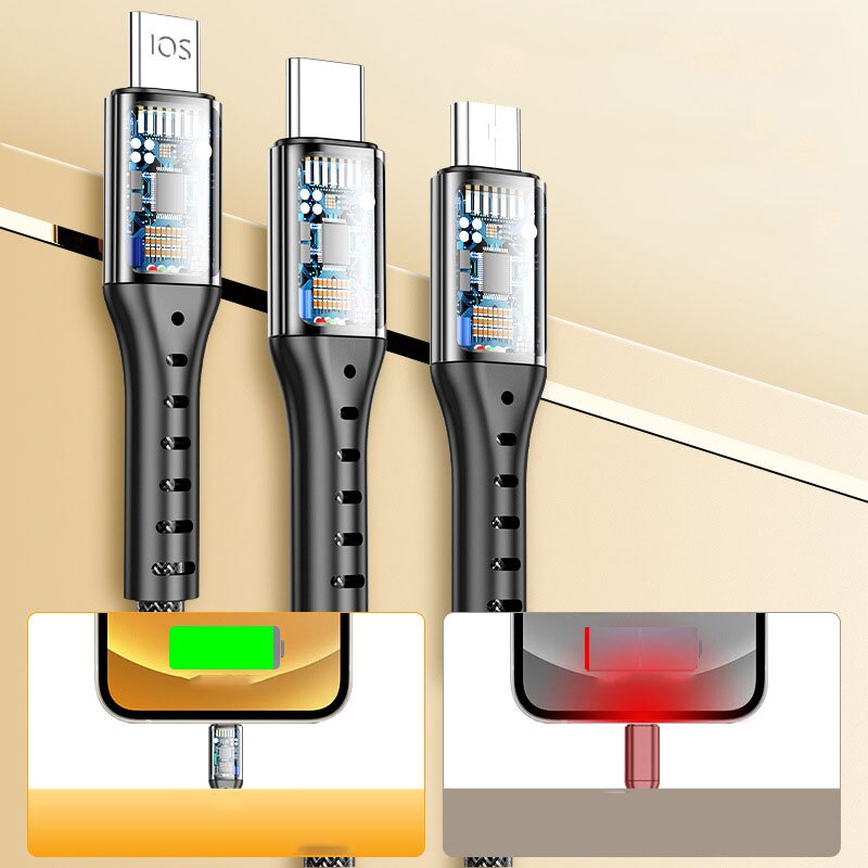 Three-In-One Data Cable Accessories 66W Fast Charging for Android Type-C for Iphone Weave Mobile Phone Fast Charging Cables
