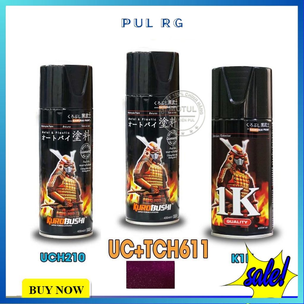Combo sơn samurai samurai màu tím nho dream gồm uch611 - tch611 - uch210 - k1k - giấy nhám p800